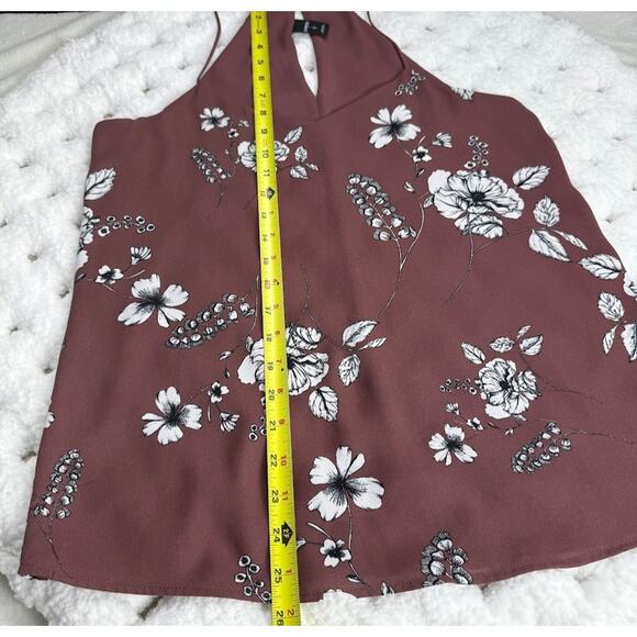 Express Halter Top‎ Womens Small Mauve Pink Floral Sleeveless Blouse Polyester - Picture 5 of 9